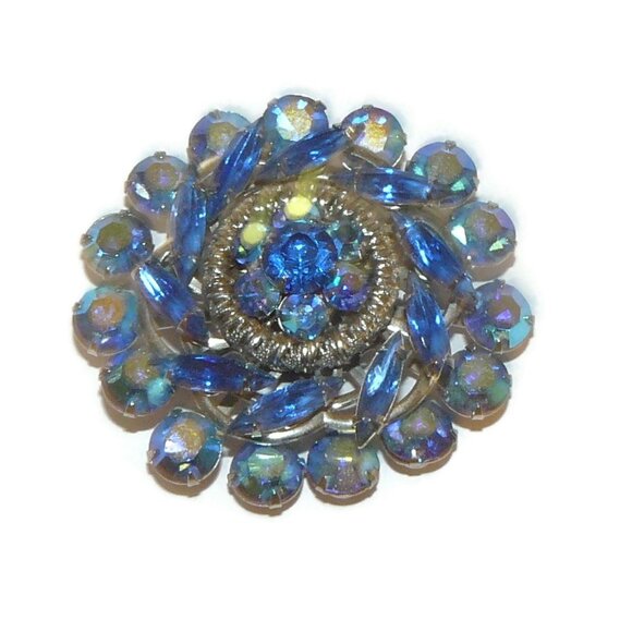 Vintage Large Blue Rhinestone Brooch - Picture 6 of 10